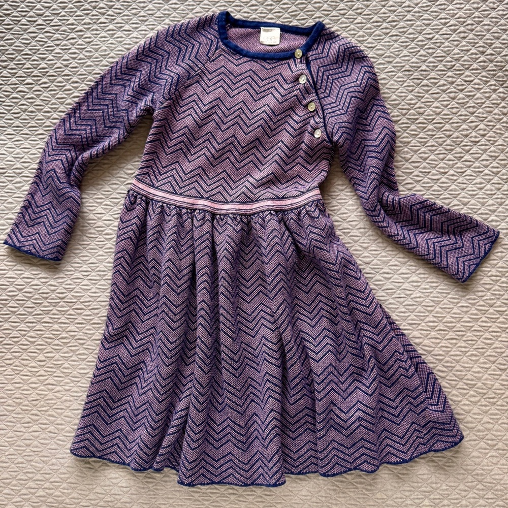 Purple Zigzag Knit Kids Casual Dress
